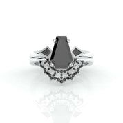 LOVE SPELL Gothic Spider Web Wedding Ring Set in 14k Gold Coffin Cut Diamond-Evani Naomi Jewelry