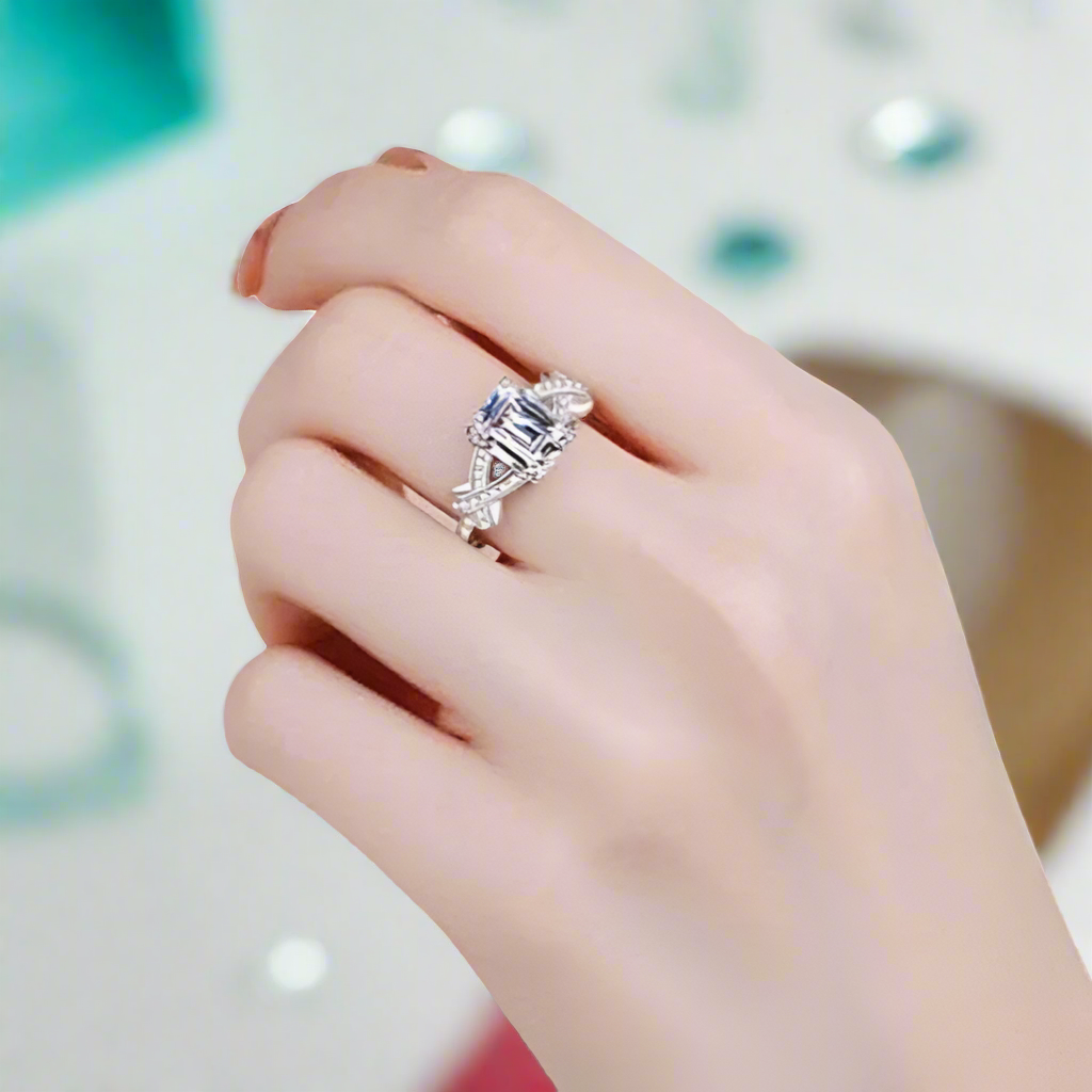 Luxurious 3ct Emerald cut Diamond Wedding Ring-Evani Naomi Jewelry