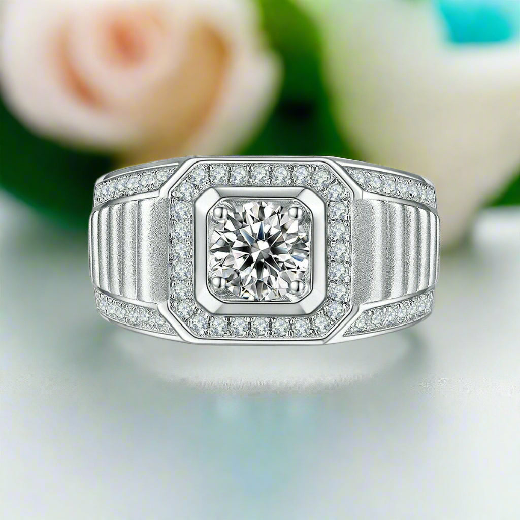 Men's 1.0 ct Round Diamond Halo Band-Evani Naomi Jewelry