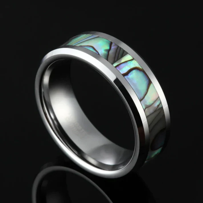 Multi-color Men's Tungsten Wedding Band with Abalone Shell Inlay-Evani Naomi Jewelry