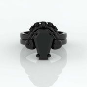 My Ever After Gothic Promise Rings in 14k Gold Coffin Cut with Skulls, Bat and Roses Diamond-Evani Naomi Jewelry