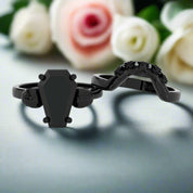 My Ever After Gothic Promise Rings in 14k Gold Coffin Cut with Skulls, Bat and Roses Diamond-Evani Naomi Jewelry
