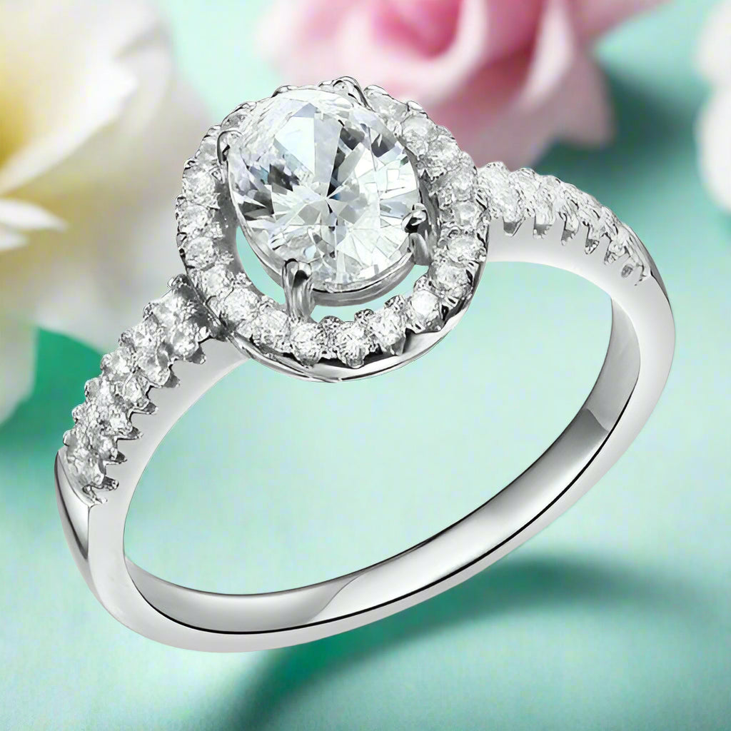 Oval-cut 1.50 ct Diamond Halo Engagement Ring-Evani Naomi Jewelry