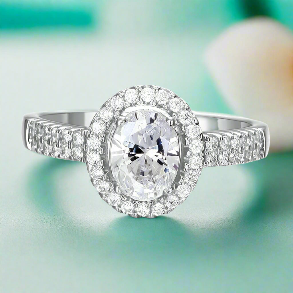 Oval-cut 1.50 ct Diamond Halo Engagement Ring-Evani Naomi Jewelry