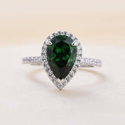 Pear Cut 2.2 ct Emerald Green Diamond Halo Bridal Ring Set-Evani Naomi Jewelry