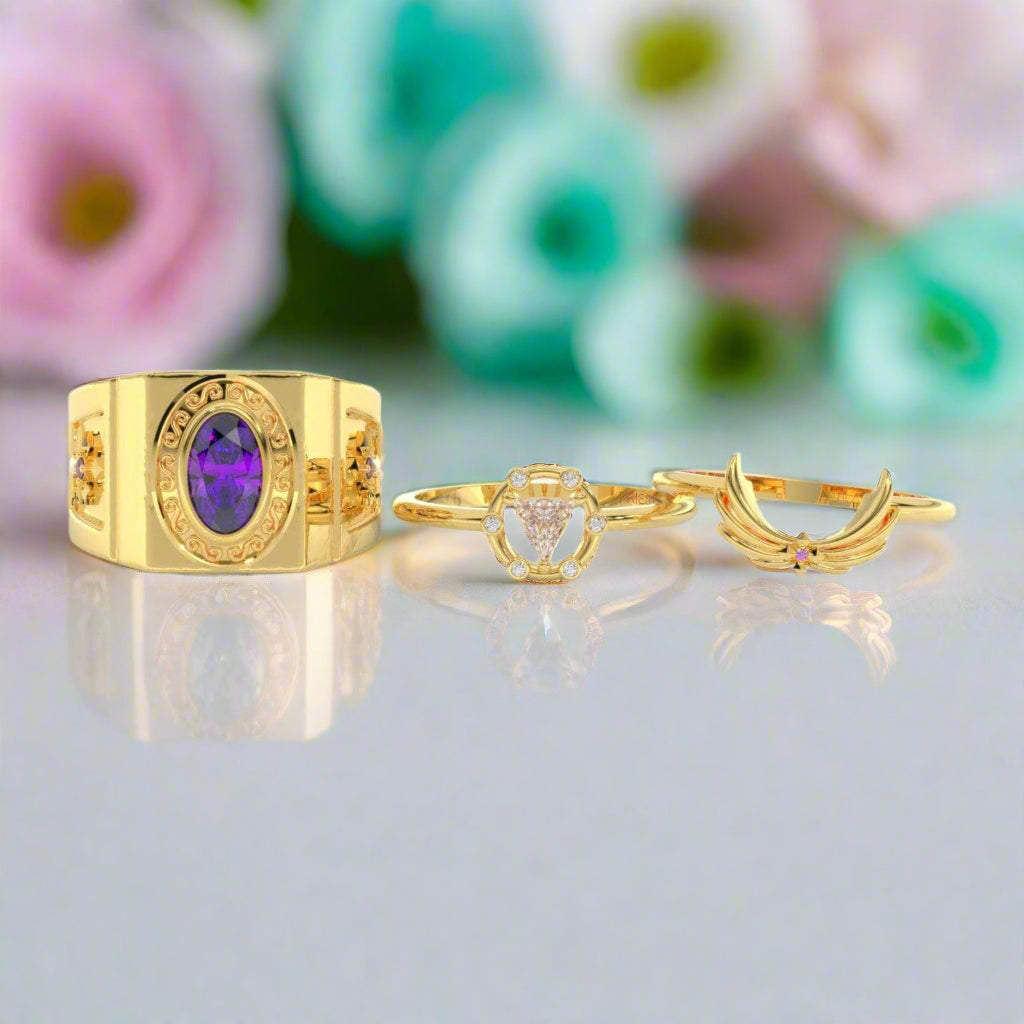 Priest's Ring Set- Video Game Inspired Rings in 14k Yellow Gold-Evani Naomi Jewelry