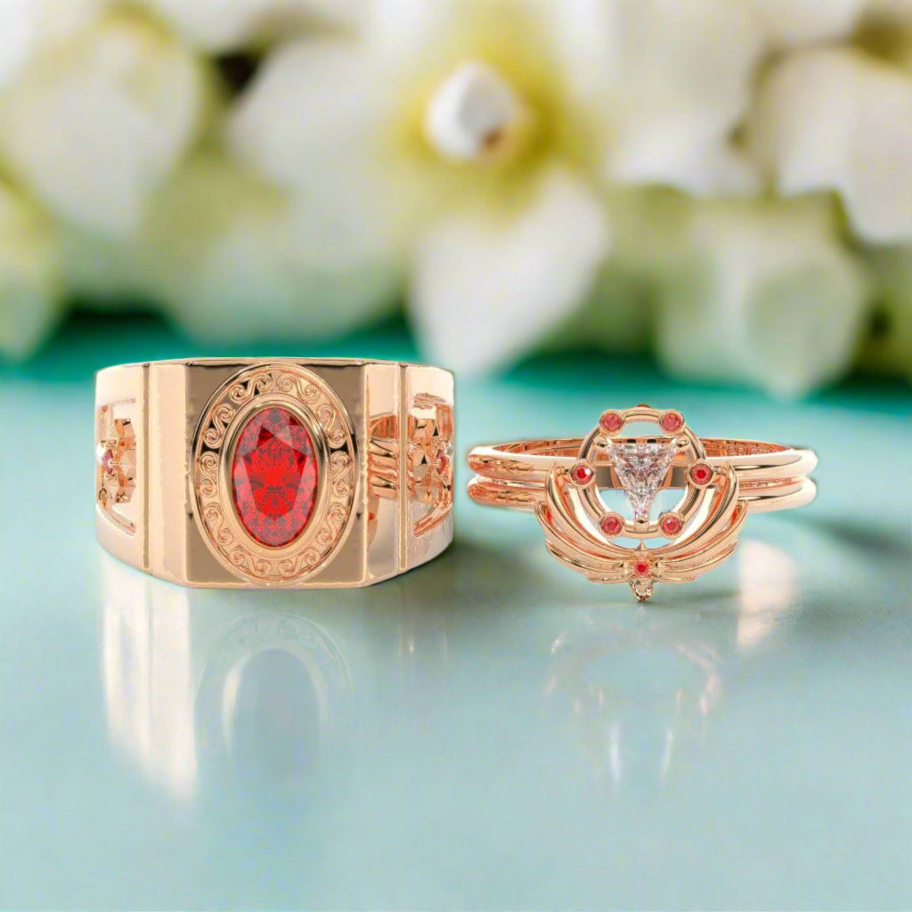 Priest's Ring Set- Video Game Inspired Rings in 14k Yellow Gold-Evani Naomi Jewelry