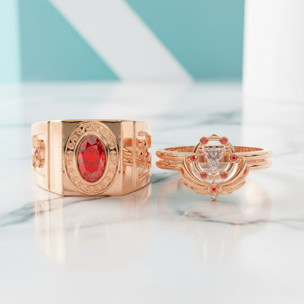 Ruby Birthstone Ring Set in 14k Yellow Gold-Evani Jewelry
