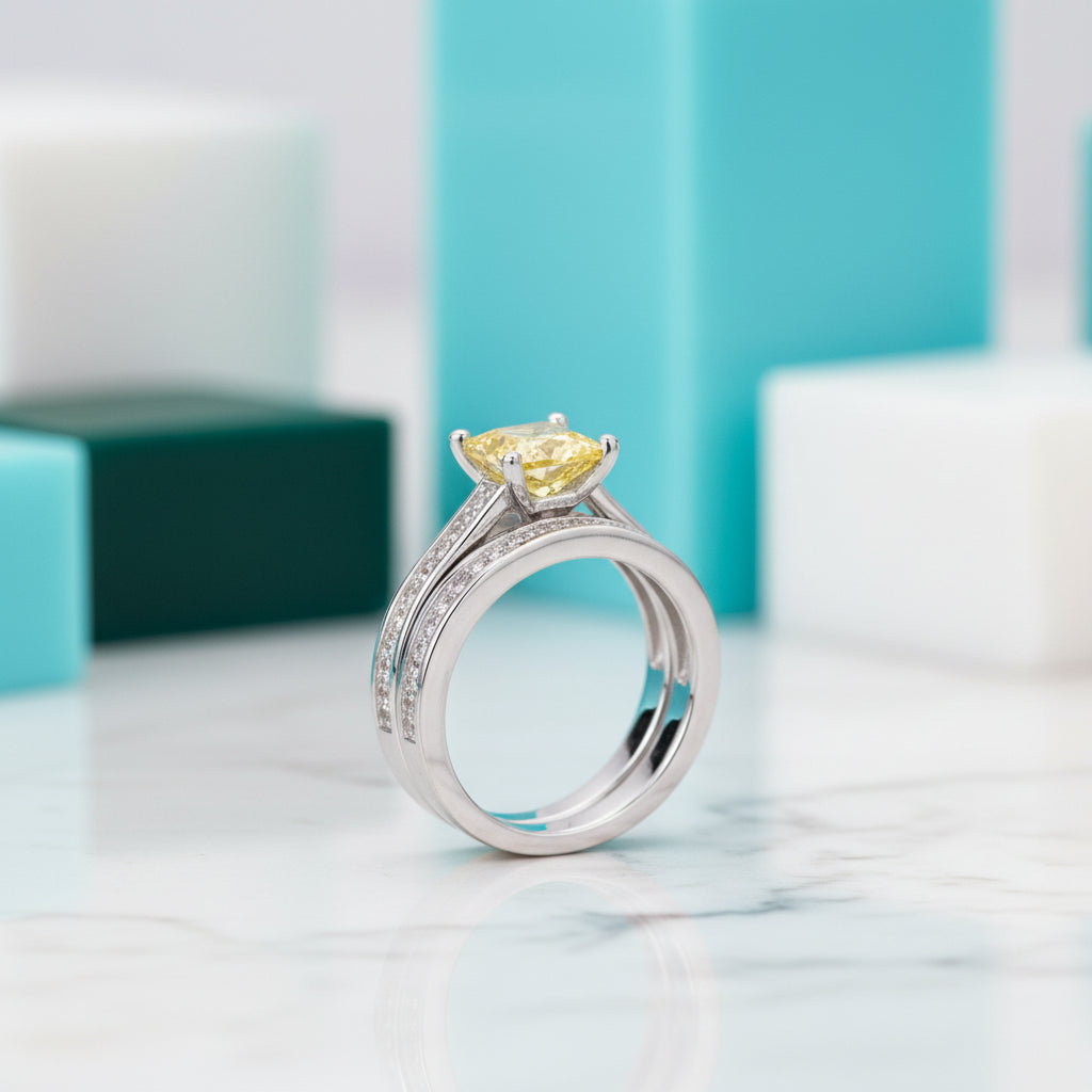 Princess-cut 1.5 ct Diamond Wedding Ring Set-Evani Jewelry