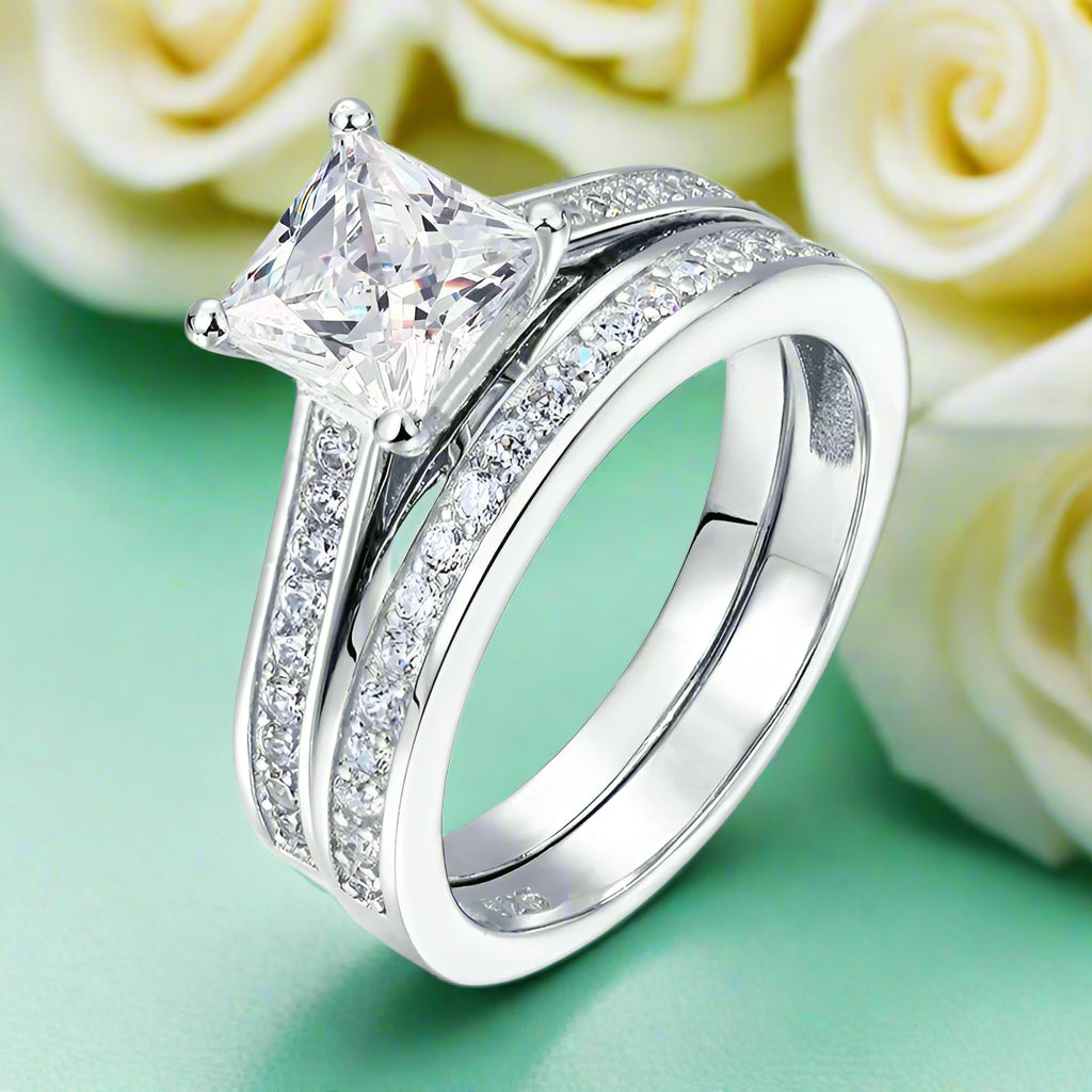 Princess-cut 1.5 ct Diamond Wedding Ring Set-Evani Naomi Jewelry
