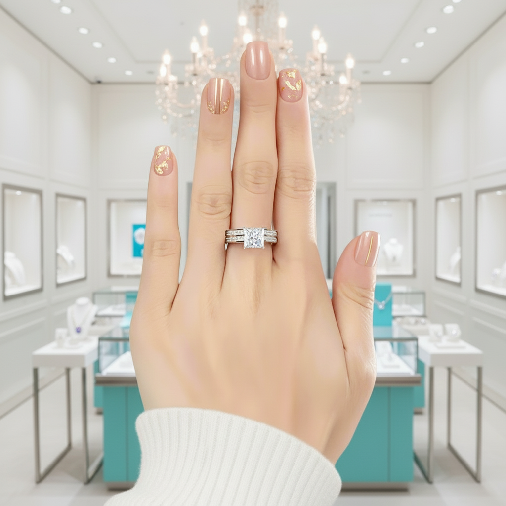 1.5 ct Princess-cut Diamond Birthstone Wedding Ring Set-Evani Jewelry