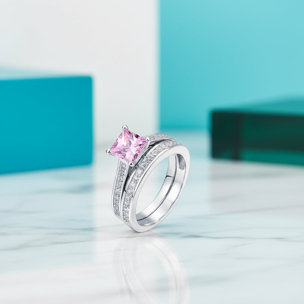 Princess-cut 1.5 ct Diamond Tourmaline Birthstone Engagement Ring Set-Evani Jewelry