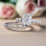 Radiant Cut Diamond Vintage Style White Gold Bridal Set-Evani Naomi Jewelry