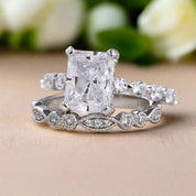 Radiant Cut Diamond Vintage Style White Gold Bridal Set-Evani Naomi Jewelry