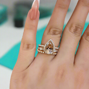 Rose Gold Peachy Pink Pear Cut Diamond Halo Ring Set-Evani Naomi Jewelry
