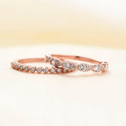 Rose Gold Peachy Pink Pear Cut Diamond Halo Ring Set-Evani Naomi Jewelry