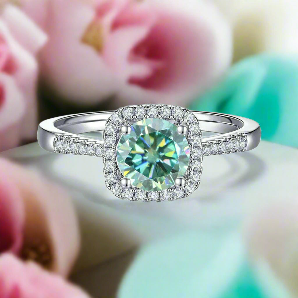 Round 1.00 ct Diamond Cushion Halo Engagement Ring-Evani Naomi Jewelry