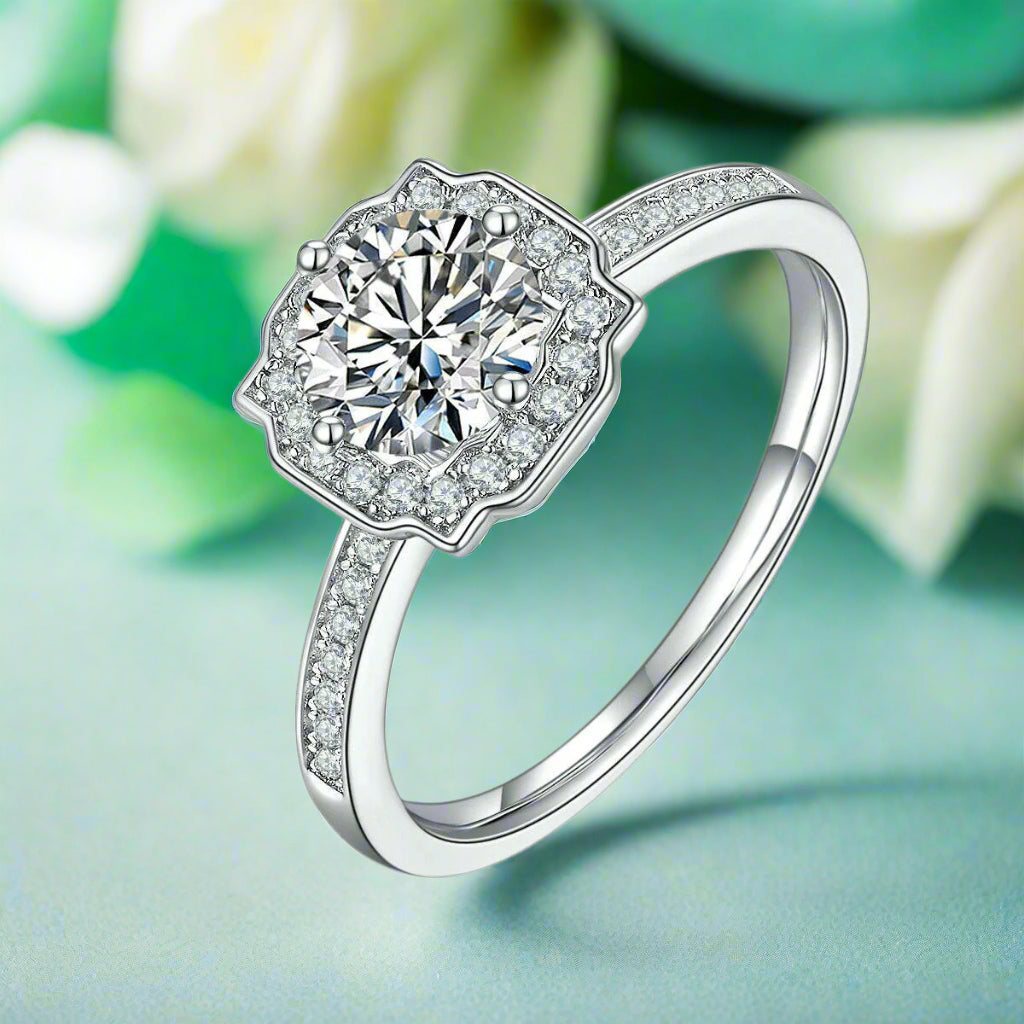 Round 1.00 ct Diamond Halo Channel Engagement Ring-Evani Naomi Jewelry