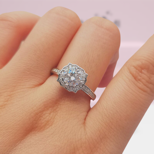 Round 1.00 ct Diamond Halo Channel Engagement Ring-Evani Naomi Jewelry