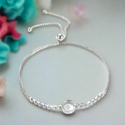 Round Blue Eye Diamond Bolo Adjustable Bracelet-Evani Naomi Jewelry
