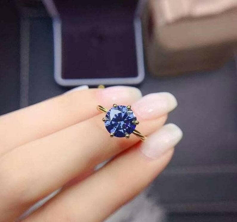 Round Cut 1.0 ct Blue Diamond Engagement Ring-Evani Naomi Jewelry