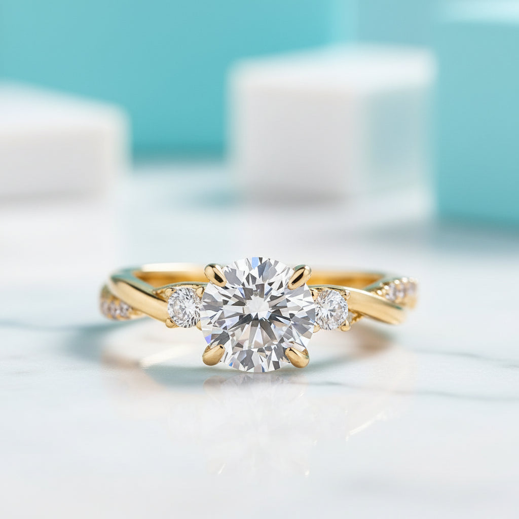 1.25ct Round Cut Three Stone Twist Diamond Engagement Ring-Evani Jewelry