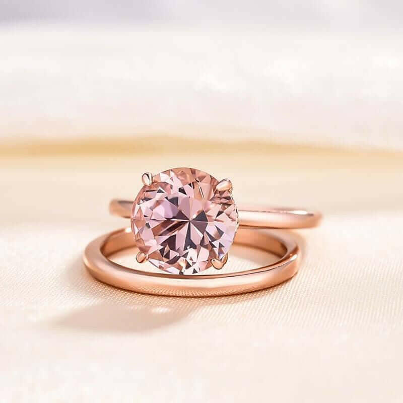 Round Cut 3.5ct Morganite Pink Rose Gold Bridal Set-Evani Naomi Jewelry