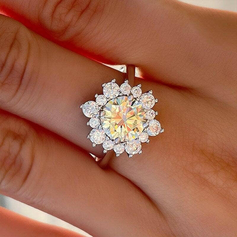 Round Cut Light Yellow Sapphire Snowflake Design Engagement Ring-Evani Naomi Jewelry