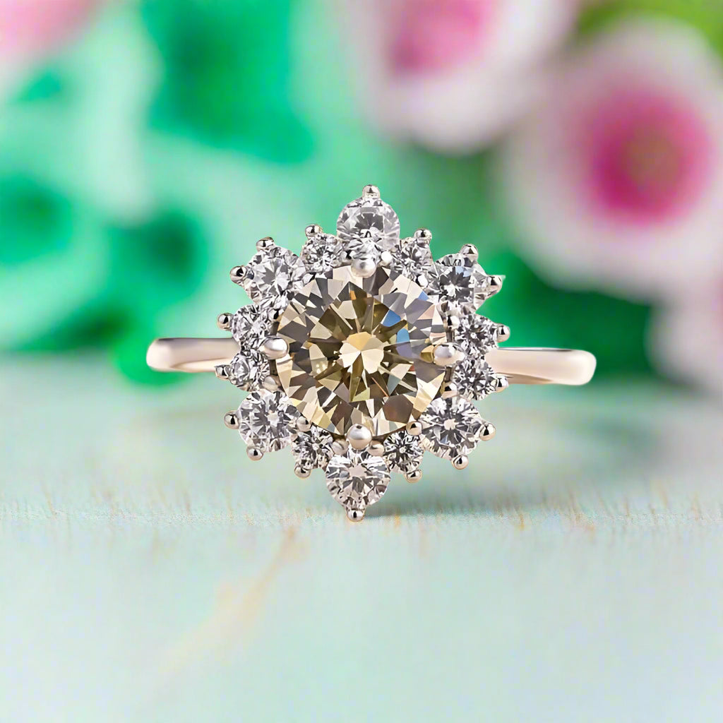 Round Cut Light Yellow Sapphire Snowflake Design Engagement Ring-Evani Naomi Jewelry