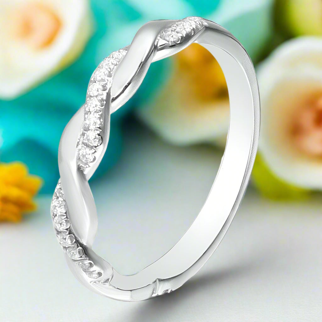 Round Diamond Stackable Twist Wedding Band-Evani Naomi Jewelry