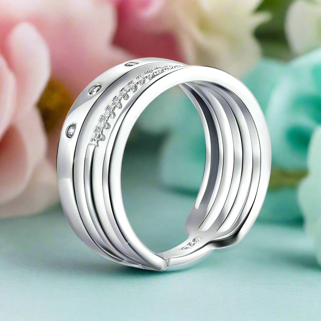 Round Diamond Three Layer Wedding Band-Evani Naomi Jewelry
