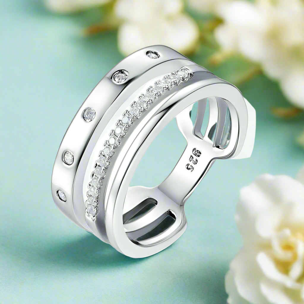 Round Diamond Three Layer Wedding Band-Evani Naomi Jewelry