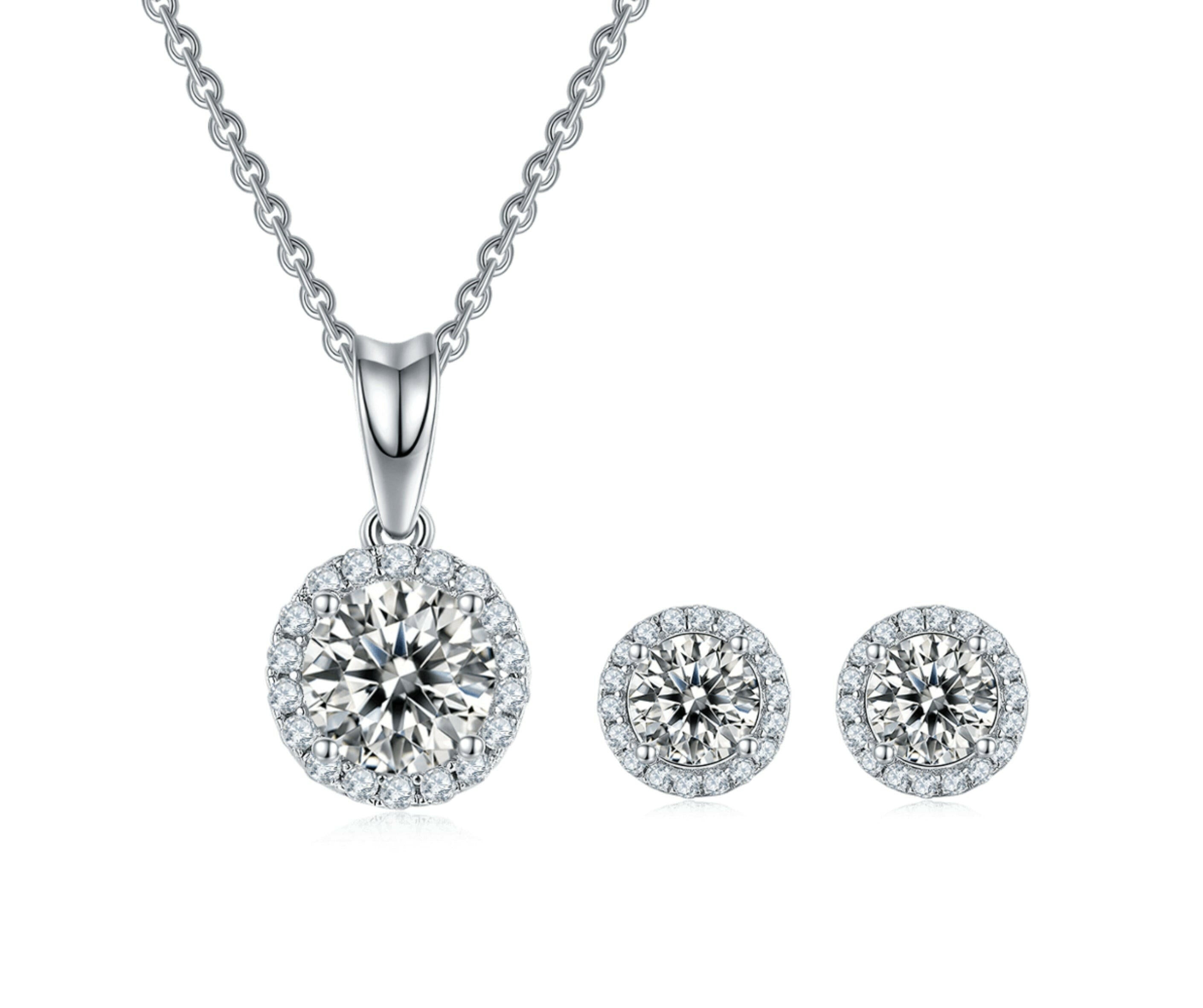 Round-cut 1.0 ct Diamond Halo Jewelry Set-Evani Naomi Jewelry