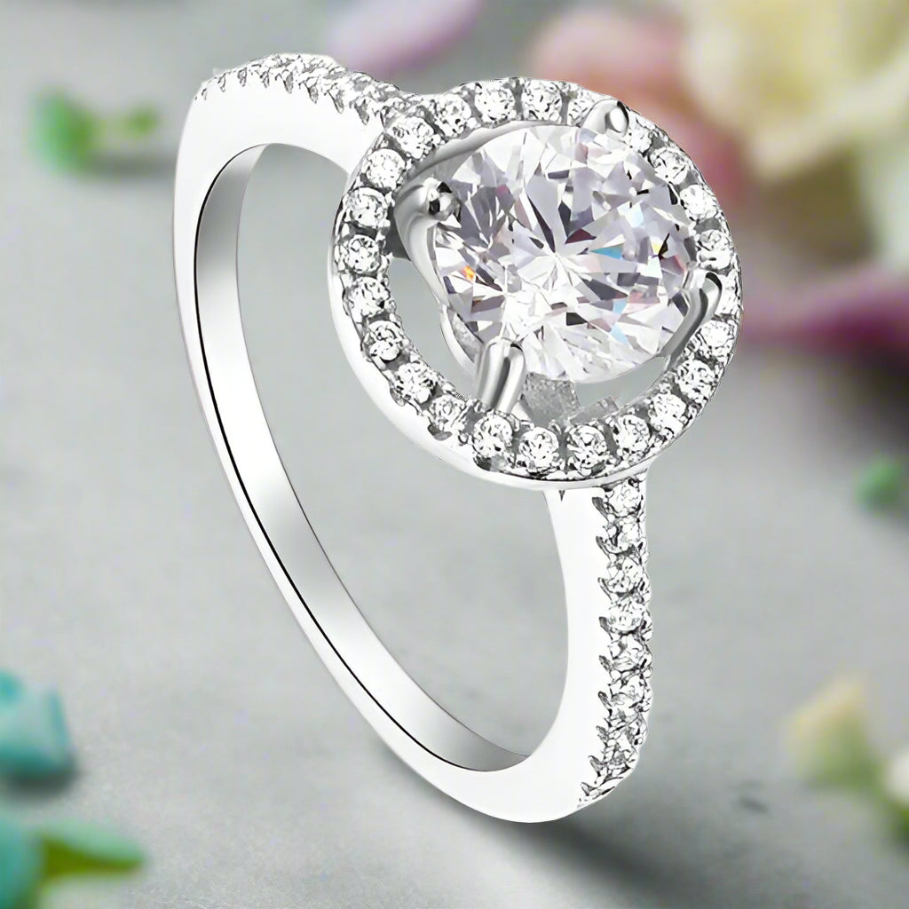Round-cut 1.25 ct Diamond Halo Engagement Ring-Evani Naomi Jewelry