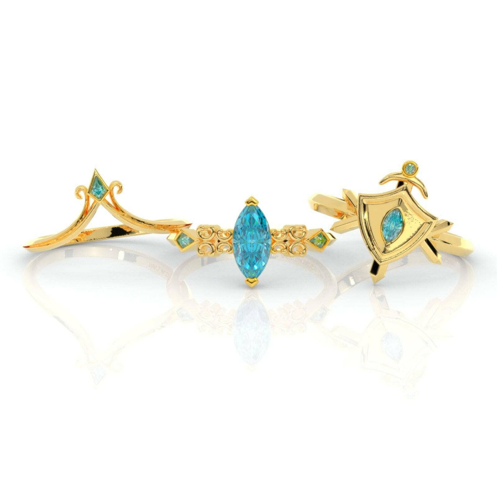 Paladin's 2-piece Ring Set (Women)- Video Game Inspired Rings in 14k Yellow Gold-Evani Naomi Jewelry
