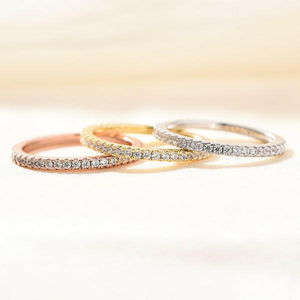 Three Pieces Full Eternity Stackable Wedding Band Set-Evani Naomi Jewelry