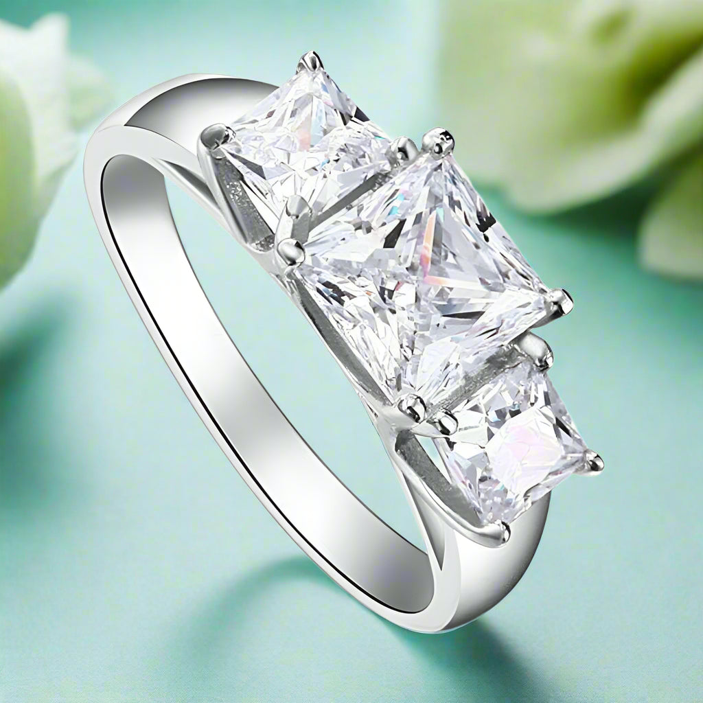 Three Stone 1.50 ct Princess-cut Diamond Ring-Evani Naomi Jewelry