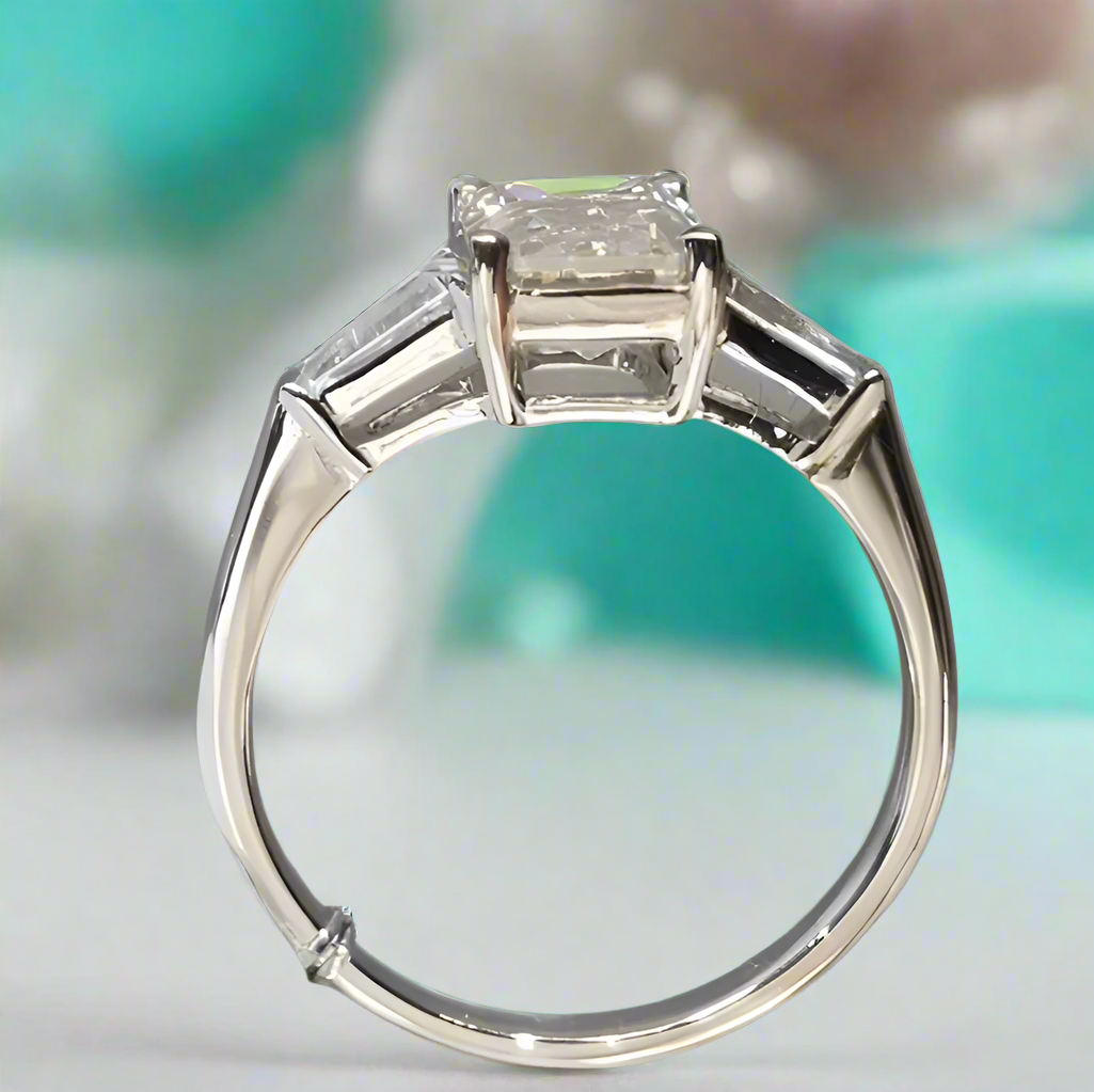 Three Stone 2ct Emerald Cut Diamond Engagement Ring-Evani Naomi Jewelry