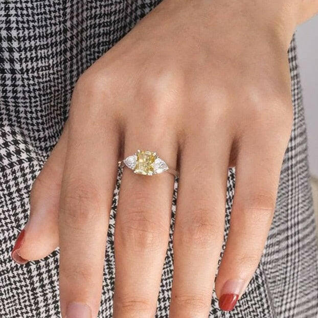 Three Stone 3.0ctw Yellow Radiant Cut Diamond Engagement Ring-Evani Naomi Jewelry