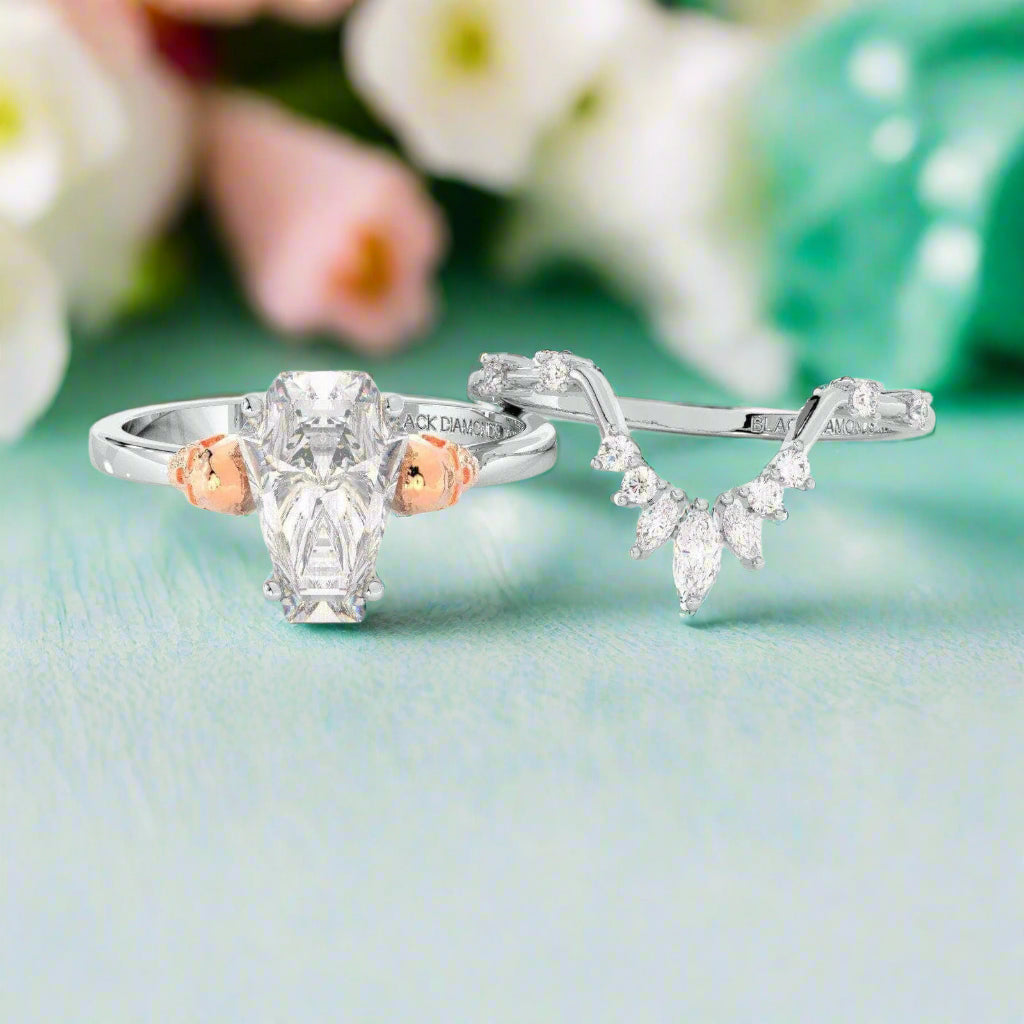 True Love Gothic Wedding Rings in 14k White Gold Limited Coffin Cut Diamond-Evani Naomi Jewelry