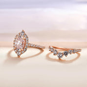 Unique 2.0 Ct Halo Oval Cut Rose Gold Wedding Set-Evani Naomi Jewelry