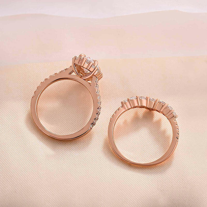 Unique 2.0 Ct Halo Oval Cut Rose Gold Wedding Set-Evani Naomi Jewelry