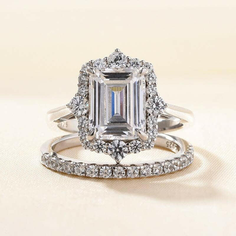 Unique Emerald Cut 3.0ct Diamond with Halo Bridal Set-Evani Naomi Jewelry