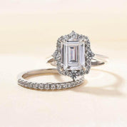 Unique Emerald Cut 3.0ct Diamond with Halo Bridal Set-Evani Naomi Jewelry