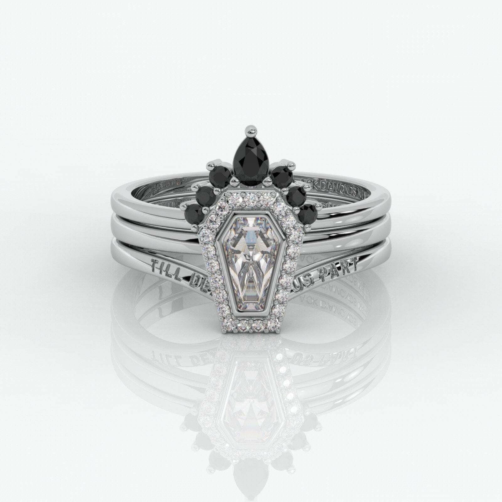 Until Death Wedding Rings in Bezeled Rare Coffin-cut Diamond-Evani Naomi Jewelry