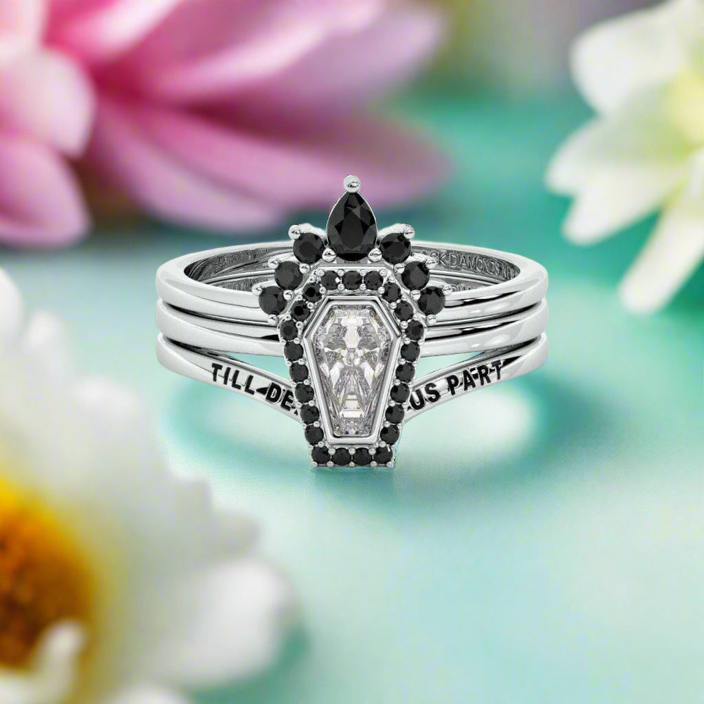 Until Death Wedding Rings in Bezeled Rare Coffin-cut Diamond-Evani Naomi Jewelry