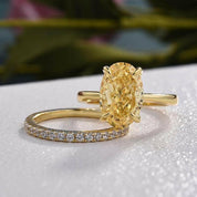 VIP 14K Yellow Gold Oval Cut 3.5ct Yellow Diamond Bridal Set-Evani Naomi Jewelry