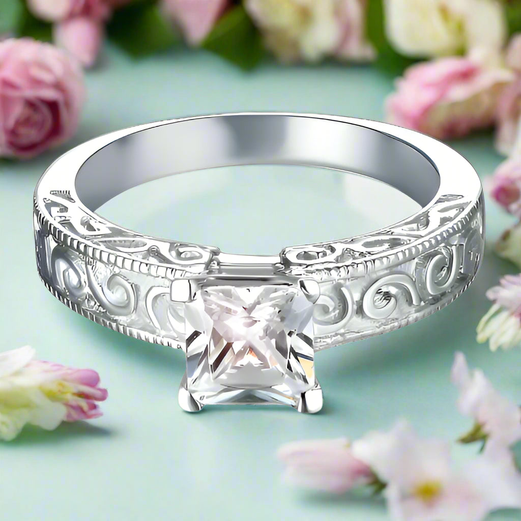 Vintage Style 1.0 Ct Princess Cut Engagement Ring-Evani Naomi Jewelry