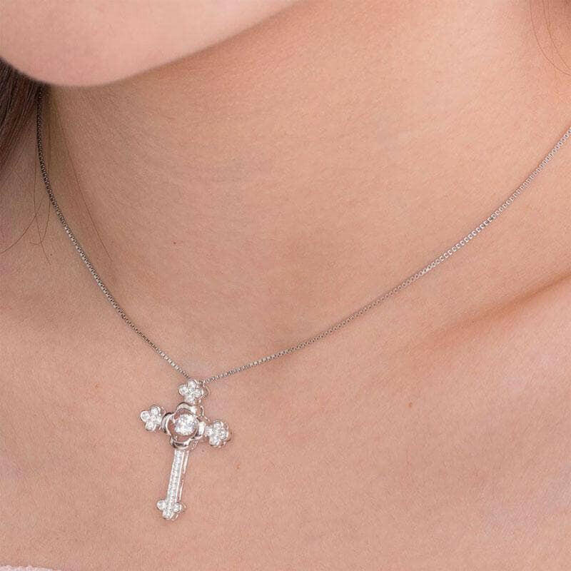 Vintage Style Cross Pendant Dancing Diamond Necklace-Evani Naomi Jewelry