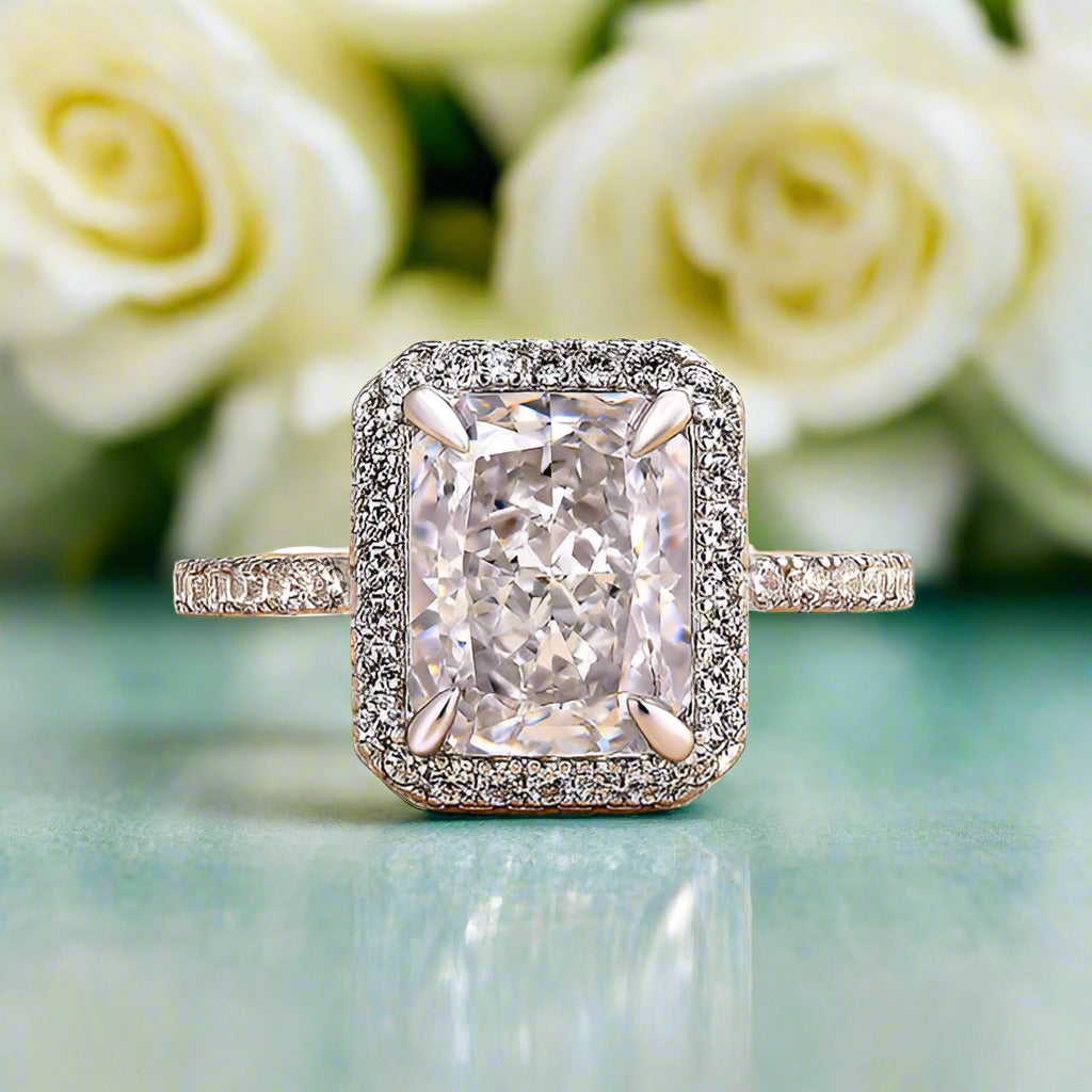 White Gold Halo Radiant Cut Diamond Engagement Ring-Evani Naomi Jewelry